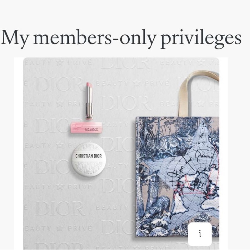 Dior Blue and White Tote with Dior Lip glow and Dior la baume multi use balm